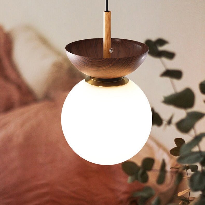 Modern Wood & Glass Globe Flush Mount Ceiling Light