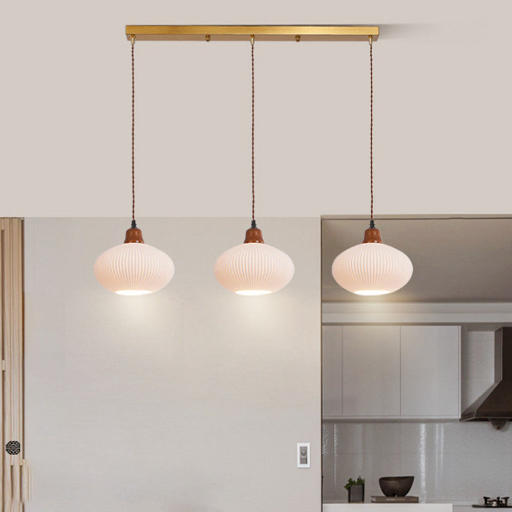 Modern Japandi Ceramic Pendant Light - Ribbed Shade
