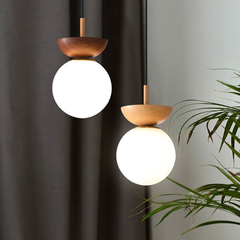 Modern Wood & Glass Globe Flush Mount Ceiling Light