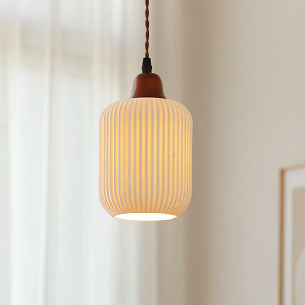 Modern Japandi Ceramic Pendant Light - Ribbed Shade