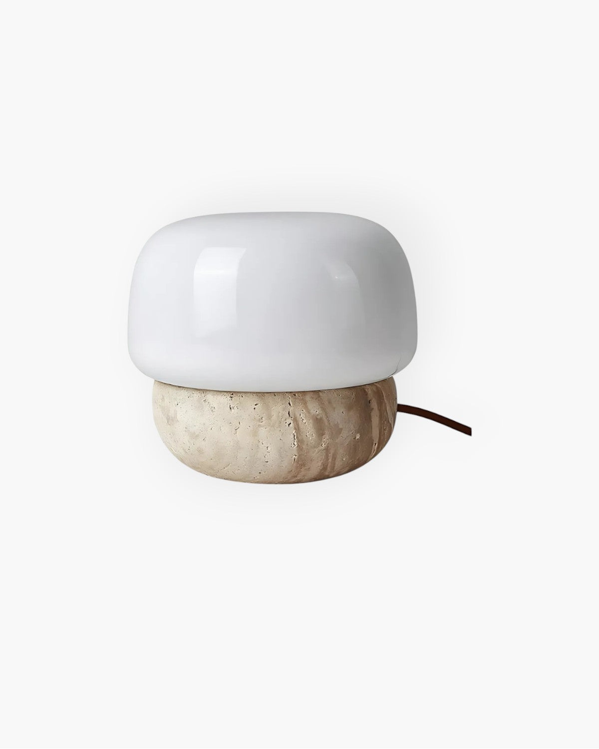 Modern Mushroom Travertine Base Opal Glass Nightstand Table Lamp