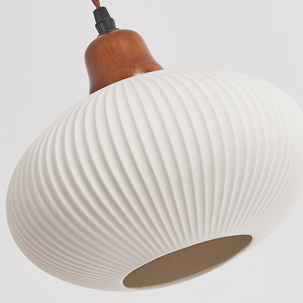 Modern Japandi Ceramic Pendant Light - Ribbed Shade