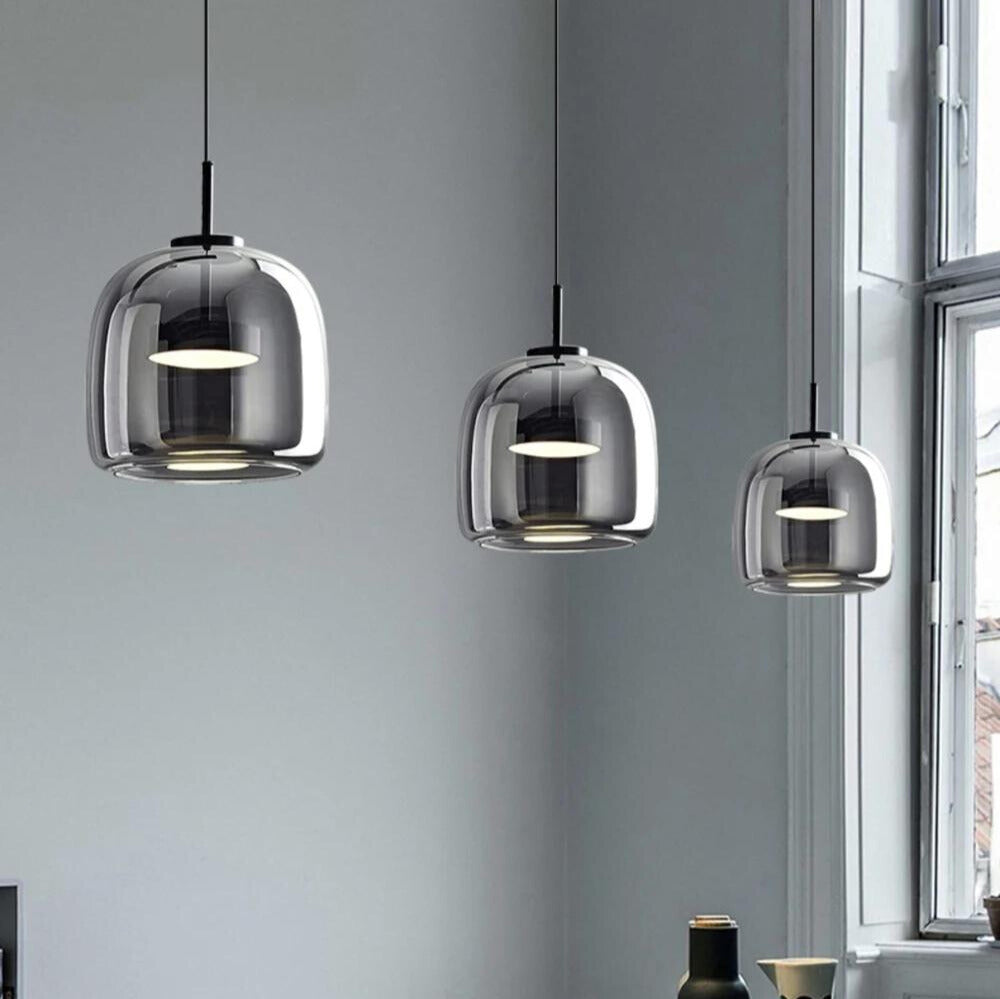 Modern Smoked Glass Pendant Light - Black Single Light Fixture