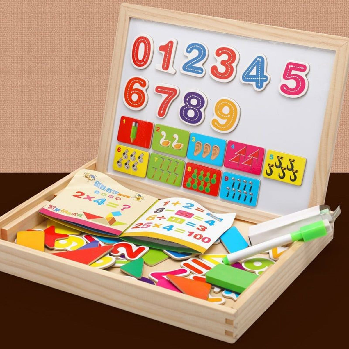 Numbers magnetic drawing set with maths and shape pieces