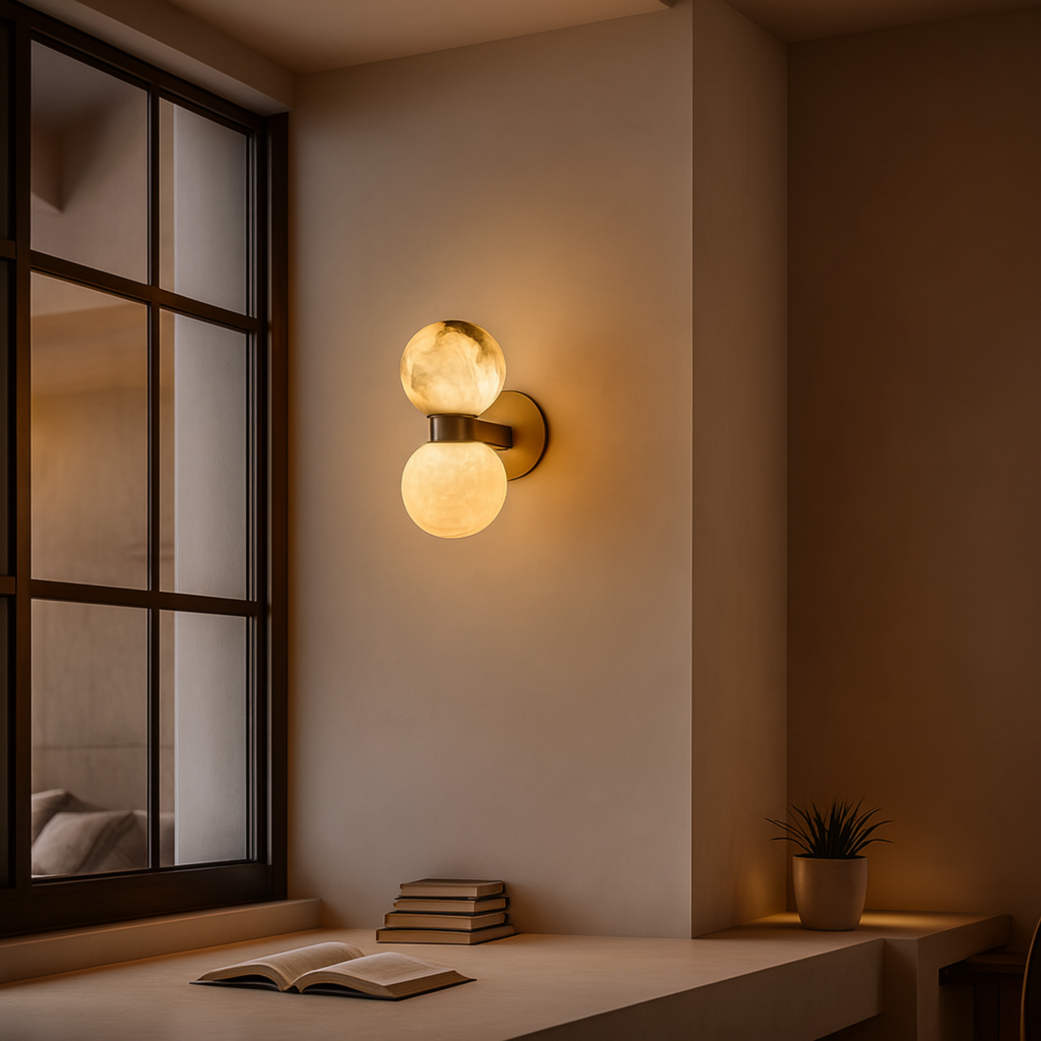 Art Deco Marble Ball Wall Light with Copper Base