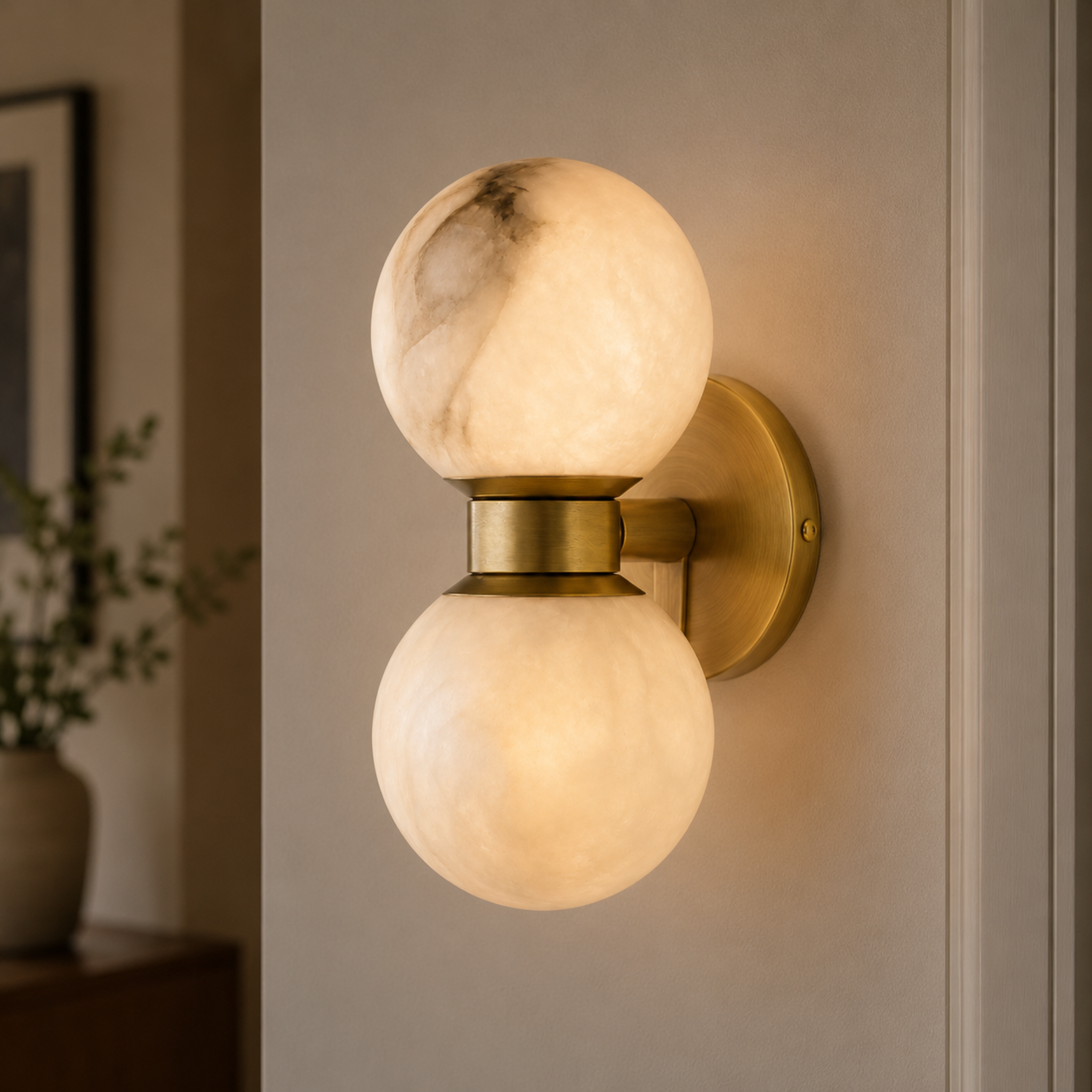 Art Deco Marble Ball Wall Light with Copper Base
