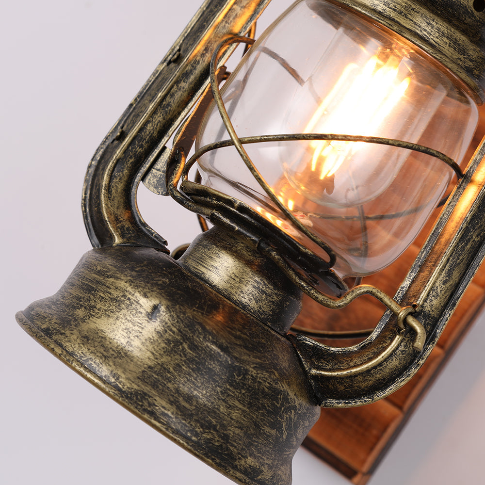 Rustic Pine Metal Lantern Wall Wall Lamp