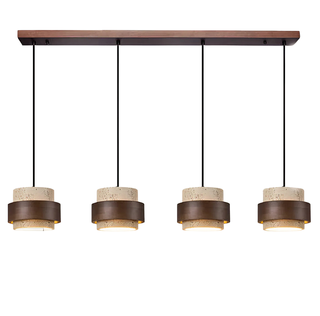 Modern Travertine Shade Walnut Accents Pendant Light