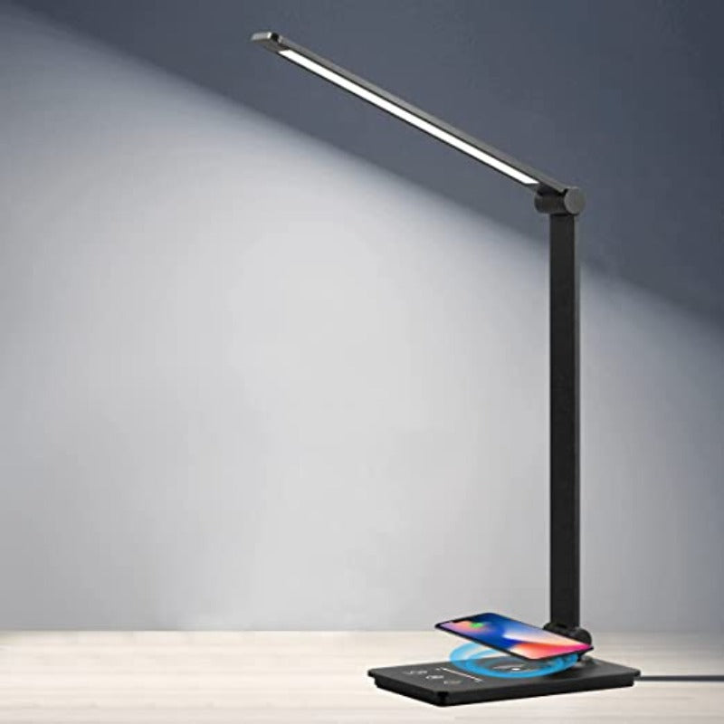 Black Foldable LED Desk Lamp – Wireless Charging Dimmable Touch – Workspace