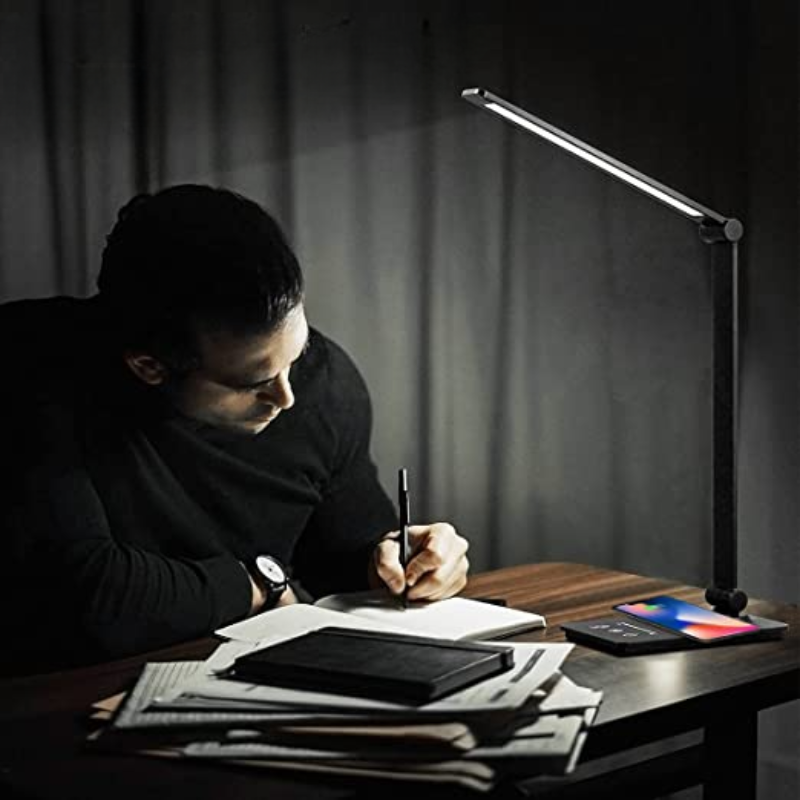 Black Foldable LED Desk Lamp – Wireless Charging Dimmable Touch – Workspace