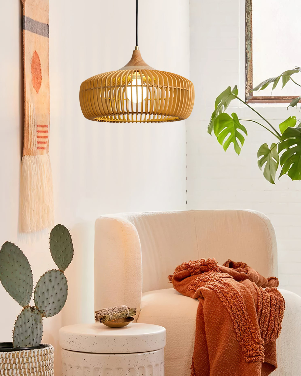 Modern Adjustable Height Solid Wood Kitchen Pendant Light