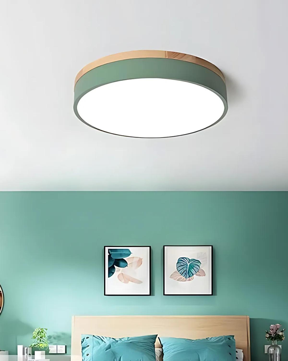 Nature Inspired LED Flush Mount Oak Accent Ceiling Light