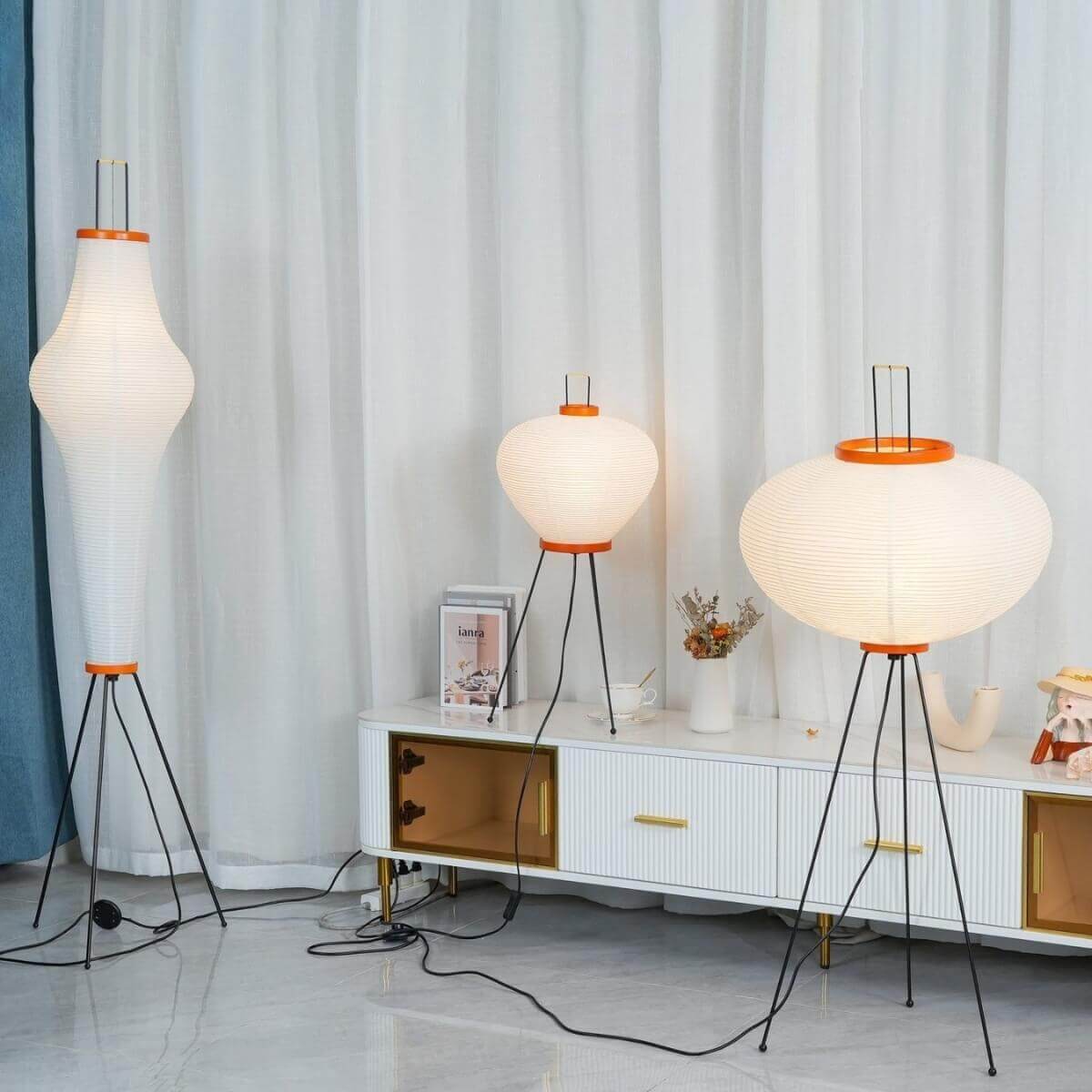 Retro Art Design Floor Lamp with Japanese Rice Paper Shade