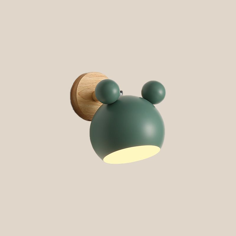 Wall Sconce – Metal Shade Wooden Base – Kids Bedroom Nursery E27