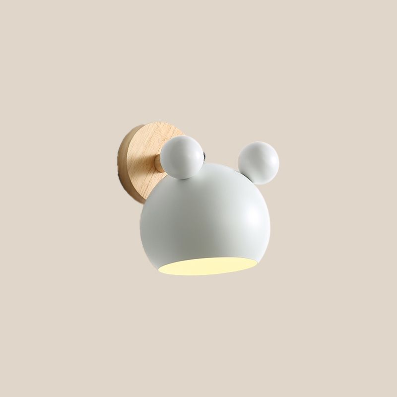 Wall Sconce – Metal Shade Wooden Base – Kids Bedroom Nursery E27