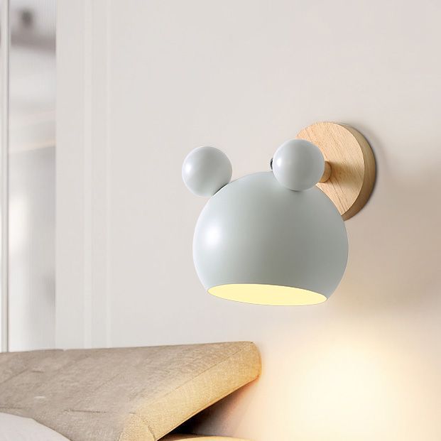 Wall Sconce – Metal Shade Wooden Base – Kids Bedroom Nursery E27