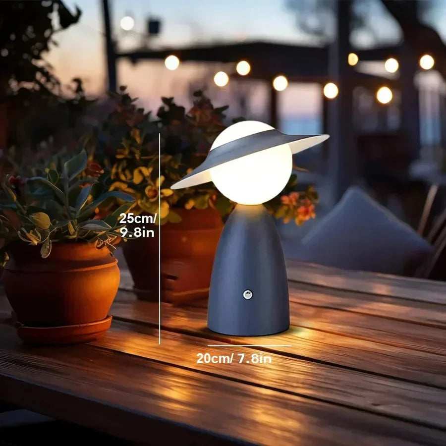 Cordless LED Table Lamp – Hat Design Rechargeable – Bedroom Bedside Iron