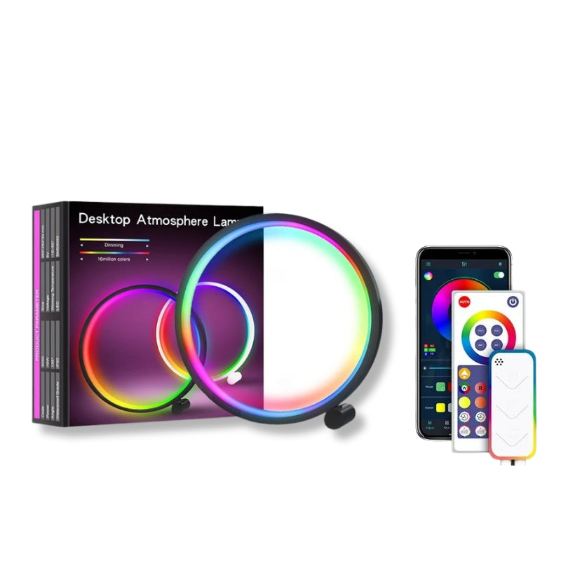 RGBIC LED Ring Table Lamp – Smart Tuya App Control & Remote – Bedroom Gaming USB