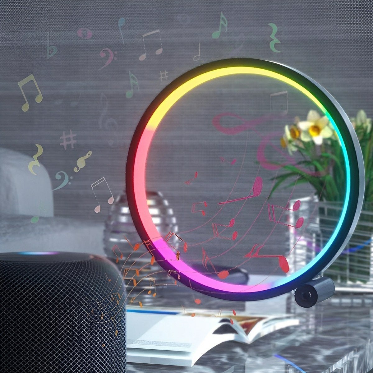 RGBIC LED Ring Table Lamp – Smart Tuya App Control & Remote – Bedroom Gaming USB