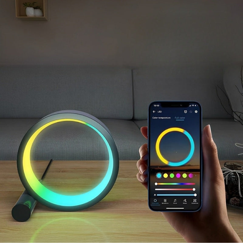 RGBIC LED Ring Table Lamp – Smart Tuya App Control & Remote – Bedroom Gaming USB