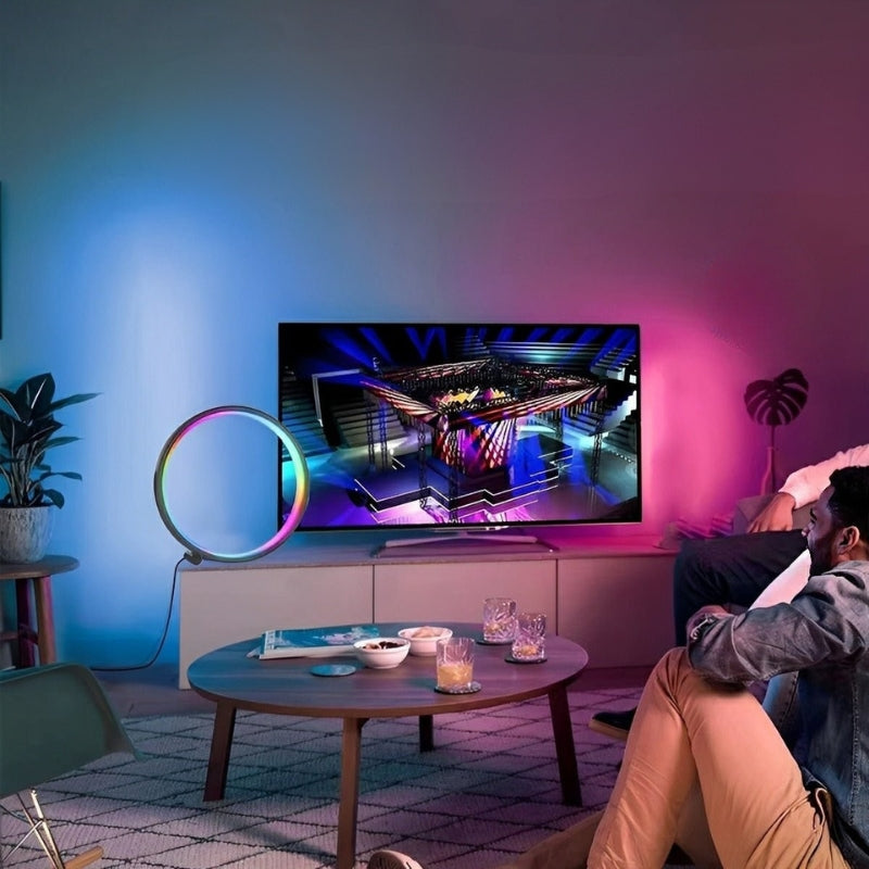 RGBIC LED Ring Table Lamp – Smart Tuya App Control & Remote – Bedroom Gaming USB