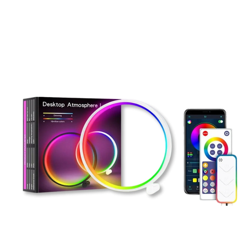RGBIC LED Ring Table Lamp – Smart Tuya App Control & Remote – Bedroom Gaming USB