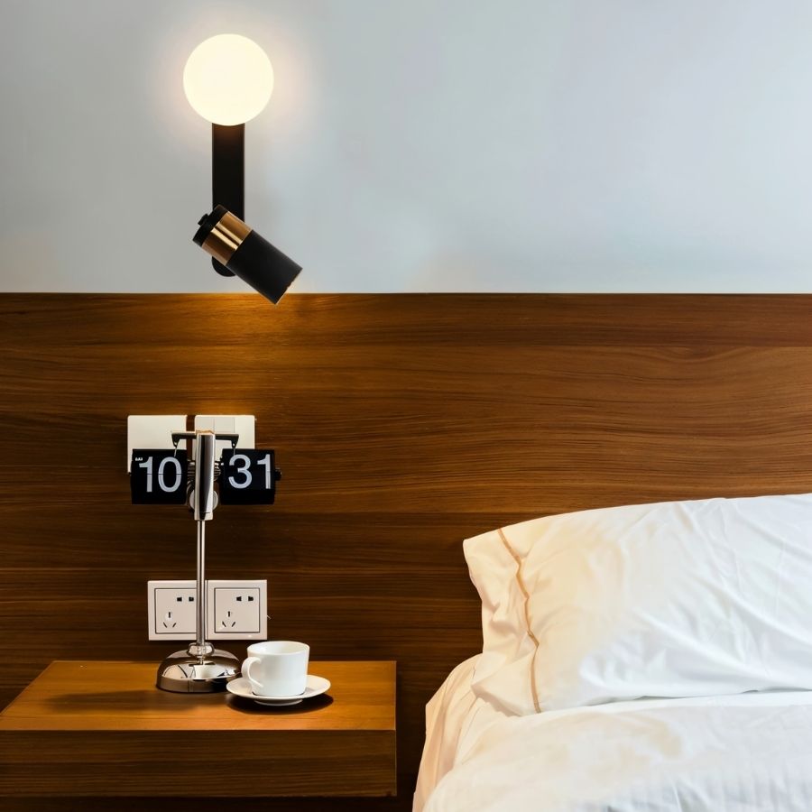 Dual Light Bedside Wall Lamp – Glass Globe & Adjustable LED Reading Spot