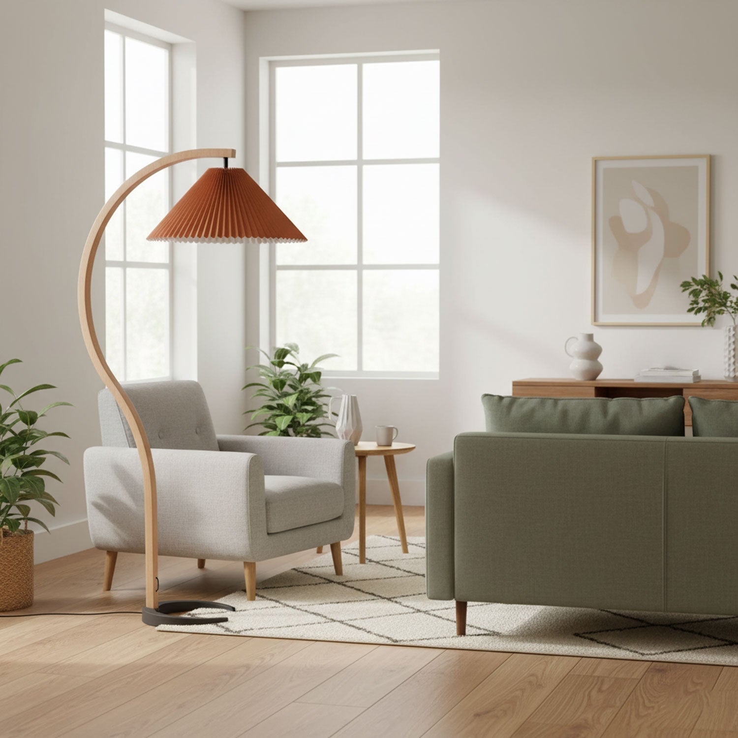 Nordic Beech Wood Pleated LED Floor Lamp