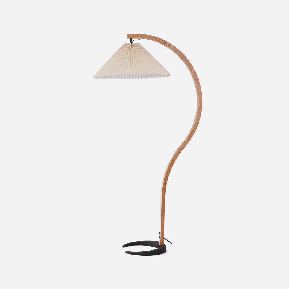 Nordic Beech Wood Pleated LED Floor Lamp