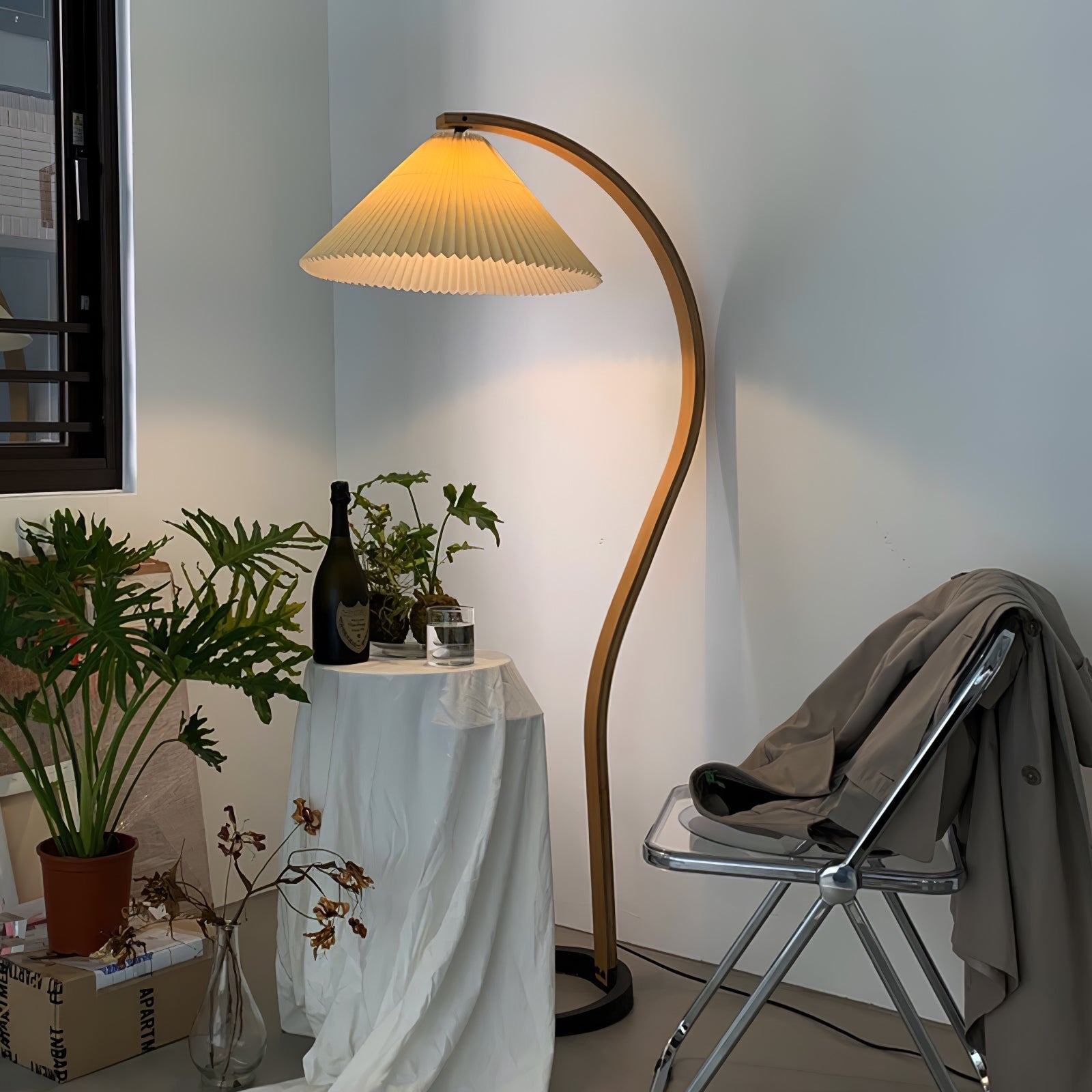 Nordic Beech Wood Pleated LED Floor Lamp
