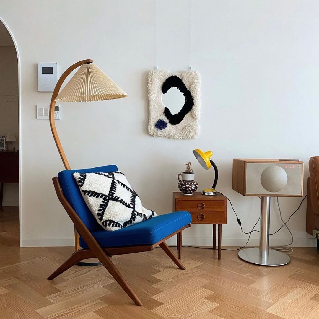 Nordic Beech Wood Pleated LED Floor Lamp