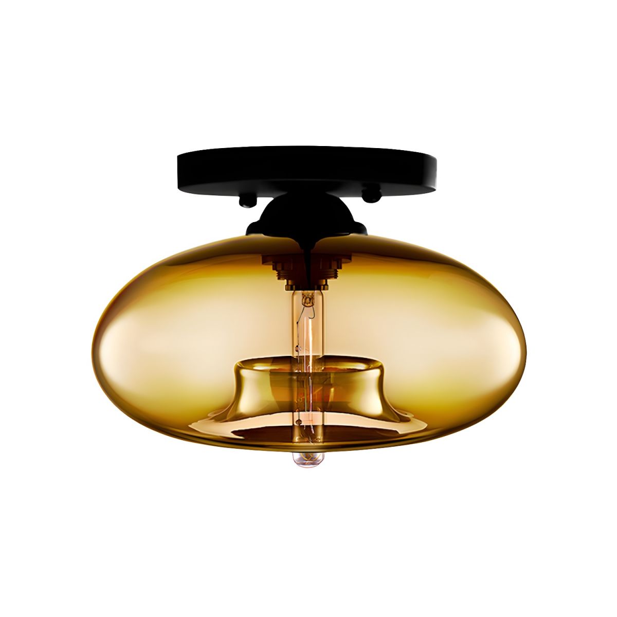 Industrial Glass Ceiling Light - Oval Shade Ceiling Mount