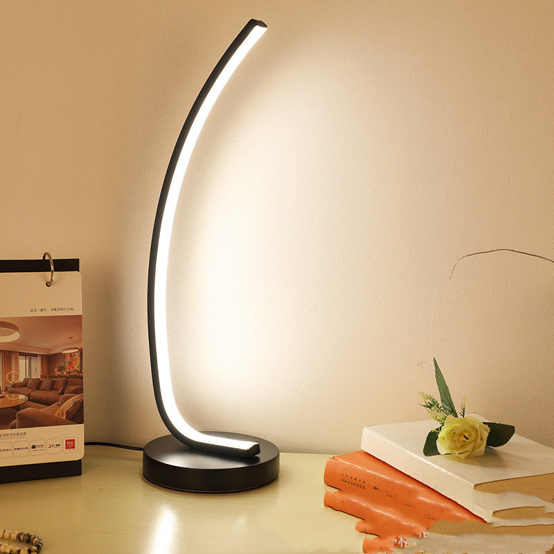 Modern Curved LED Table Lamp – Adjustable Reading Light – Touch & Remote Control