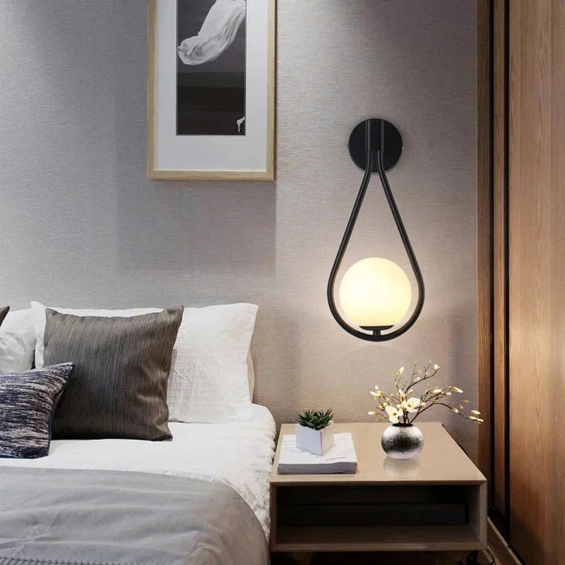 Nordic Brass Frosted Glass Globe Wall Light – Modern Drop – Bedroom Hallway