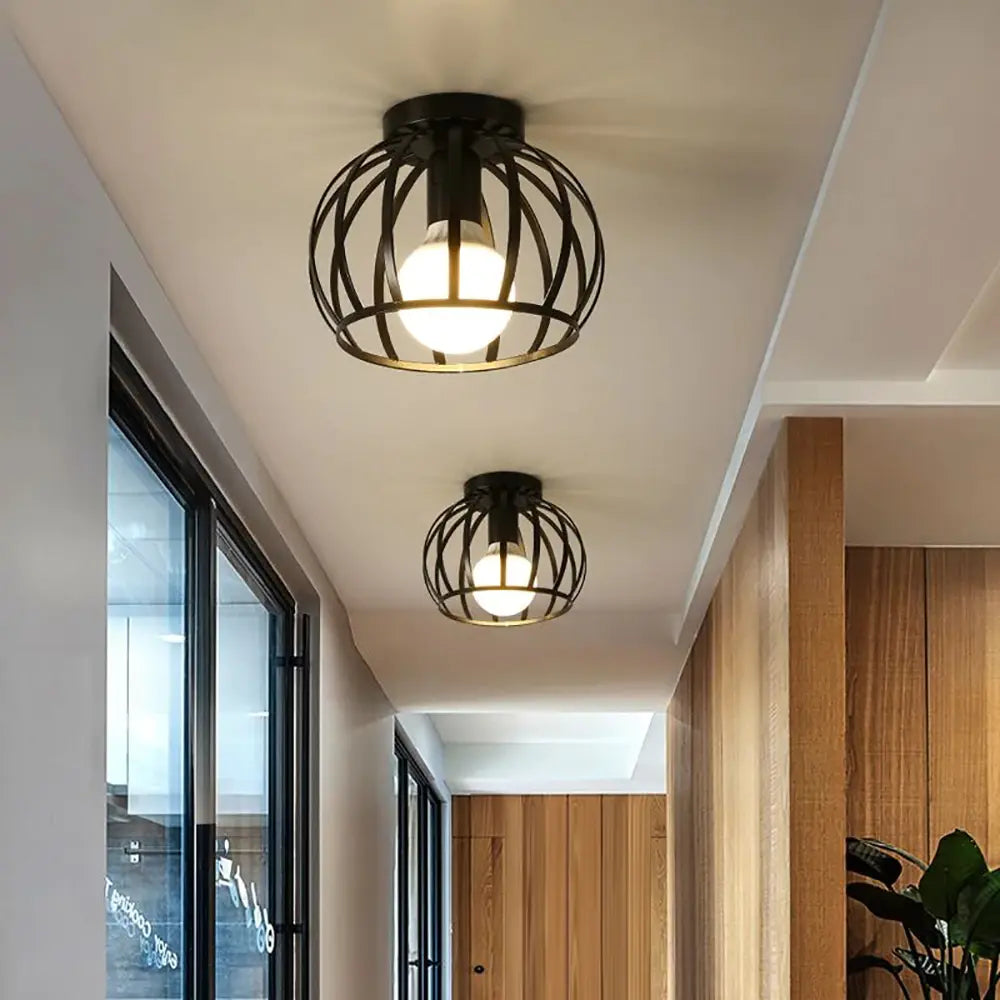 Industrial Metal Ceiling Light, Black