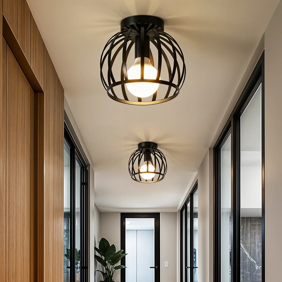 Industrial Metal Ceiling Light, Black
