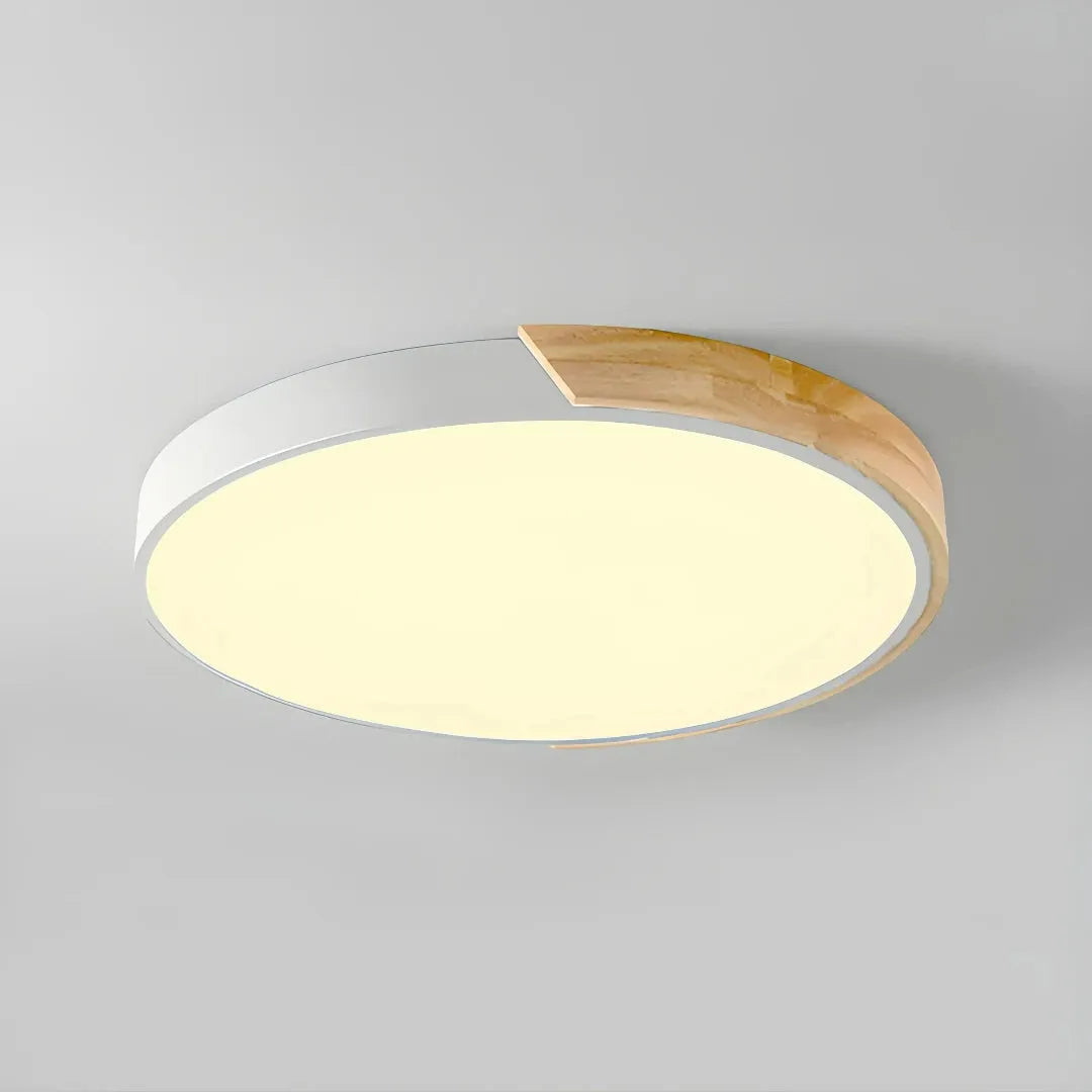 Scandinavian Round Wood and Metal LED Ceiling Light