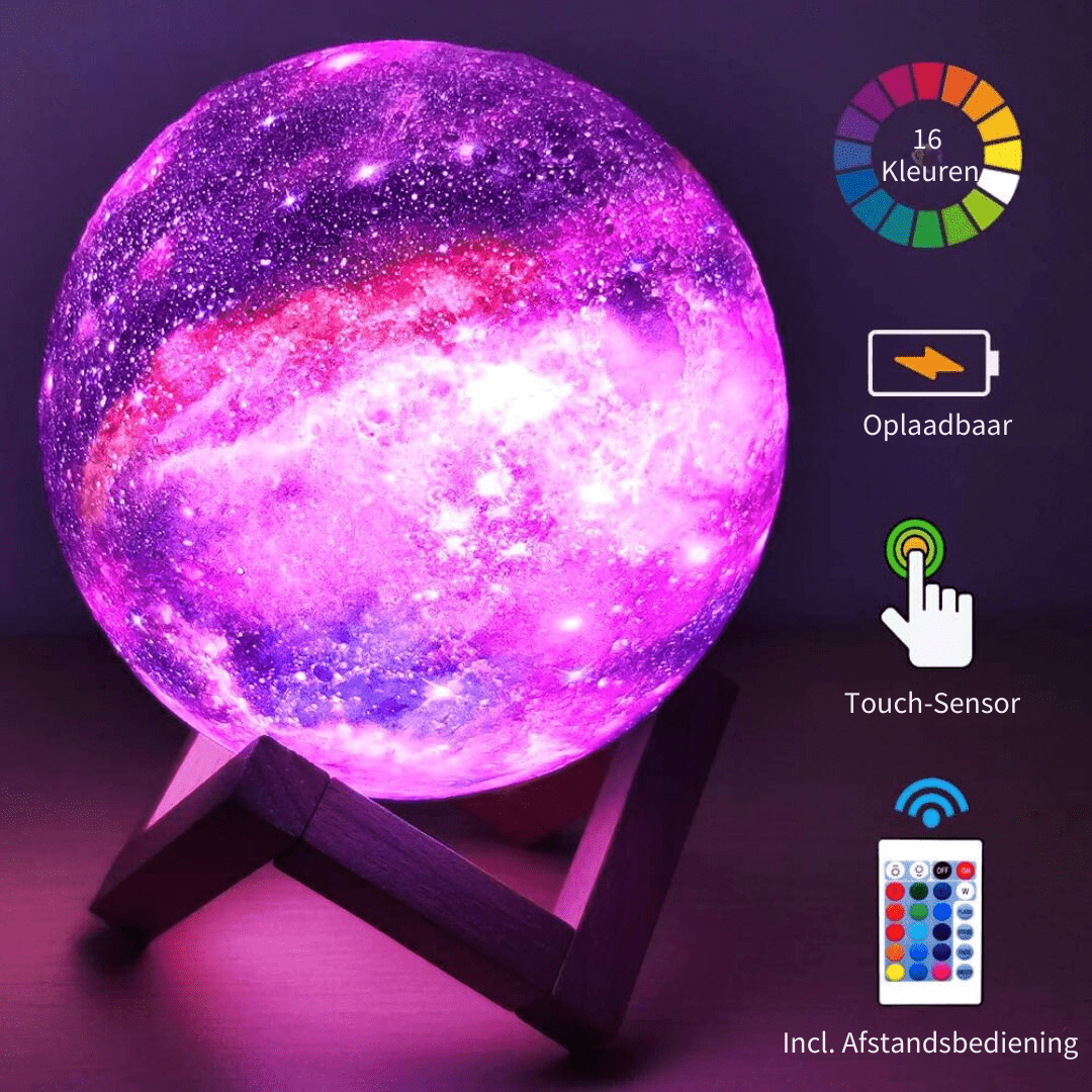 Lamp Night Light for Bedroom - Rechargeable LED, Remote, 16-Color - 3D Galaxy