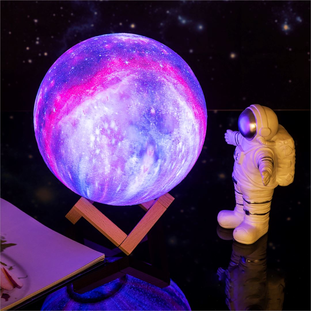 Lamp Night Light for Bedroom - Rechargeable LED, Remote, 16-Color - 3D Galaxy