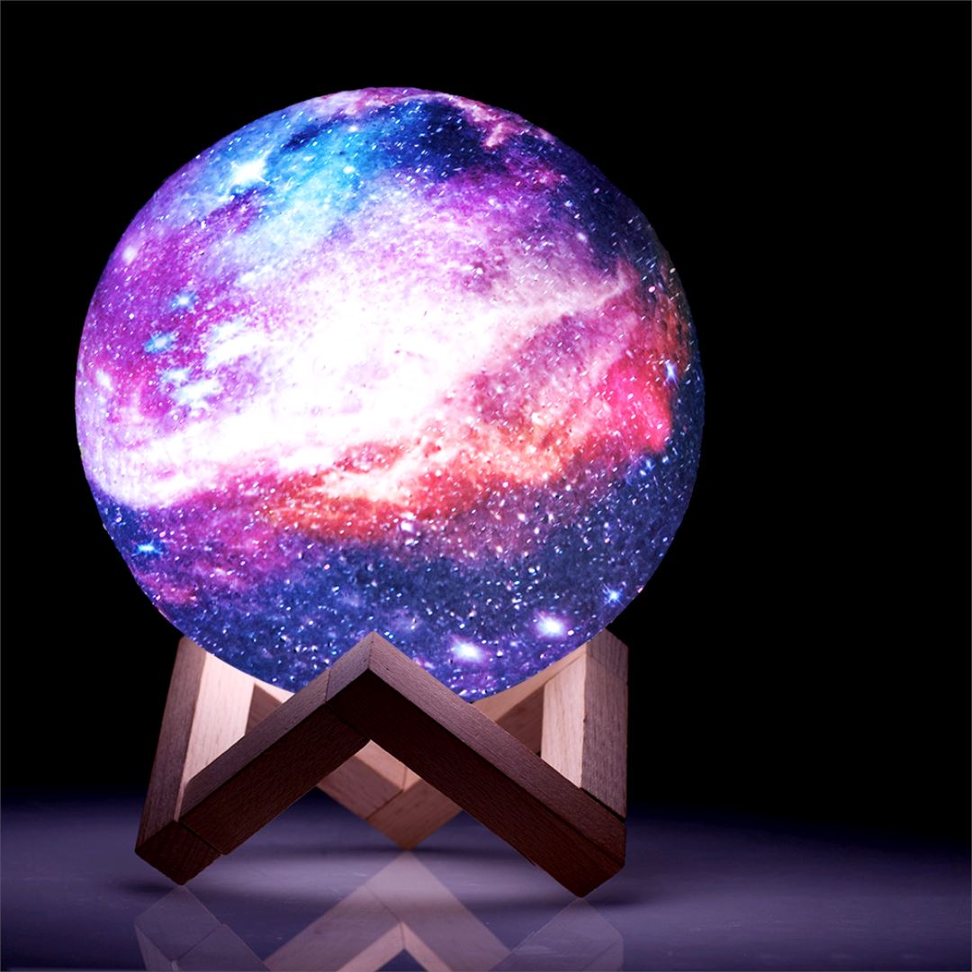 Lamp Night Light for Bedroom - Rechargeable LED, Remote, 16-Color - 3D Galaxy