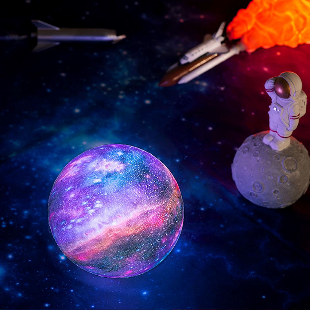 Lamp Night Light for Bedroom - Rechargeable LED, Remote, 16-Color - 3D Galaxy