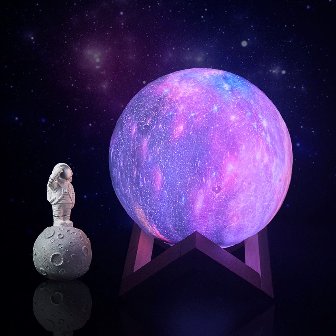 Lamp Night Light for Bedroom - Rechargeable LED, Remote, 16-Color - 3D Galaxy
