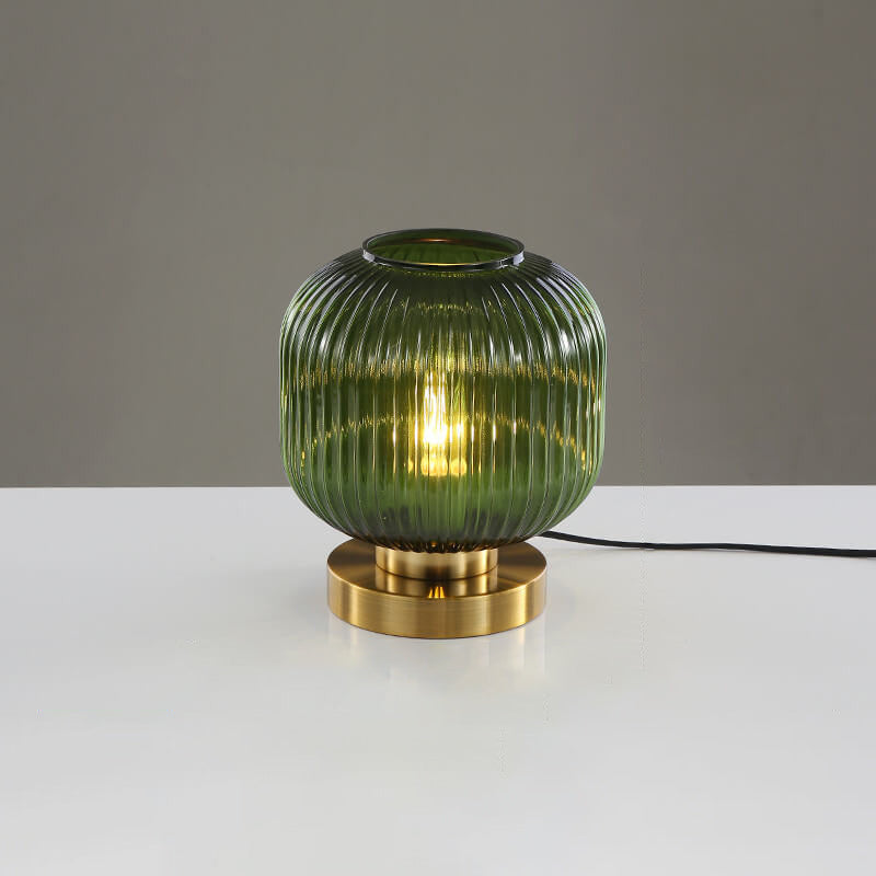 Modern Ribbed Glass Table Lamp – Brass Base Nordic Style for Bedroom Living Room