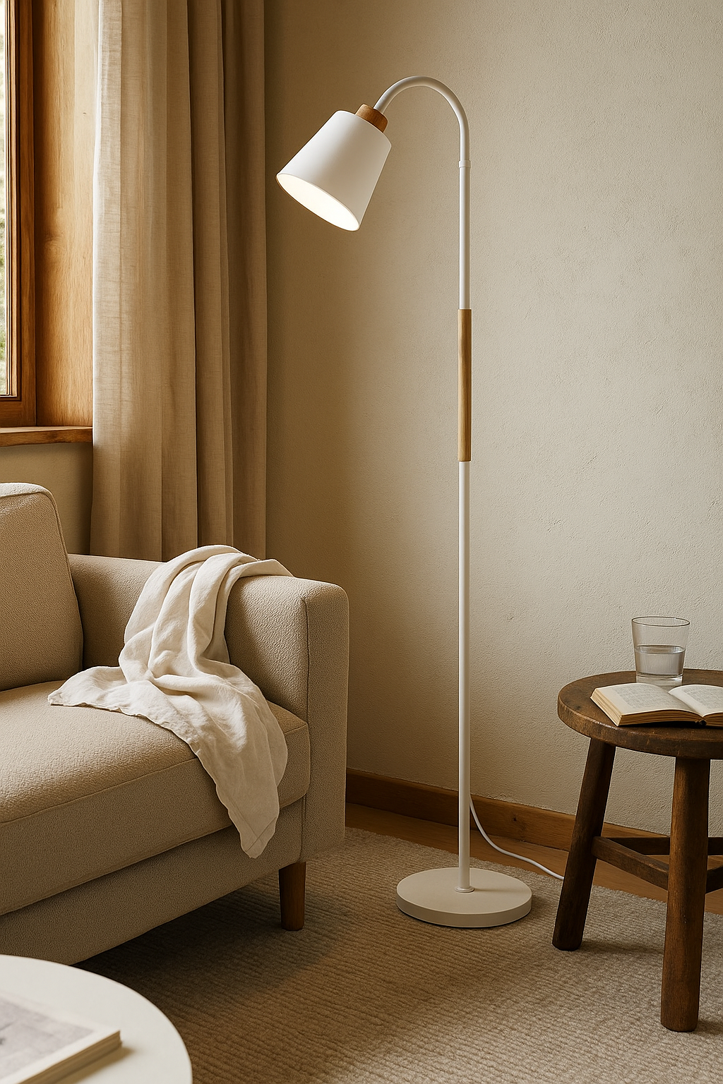 Adjustable Wood Metal Floor Lamp – Task Reading Light – Living Room Bedroom