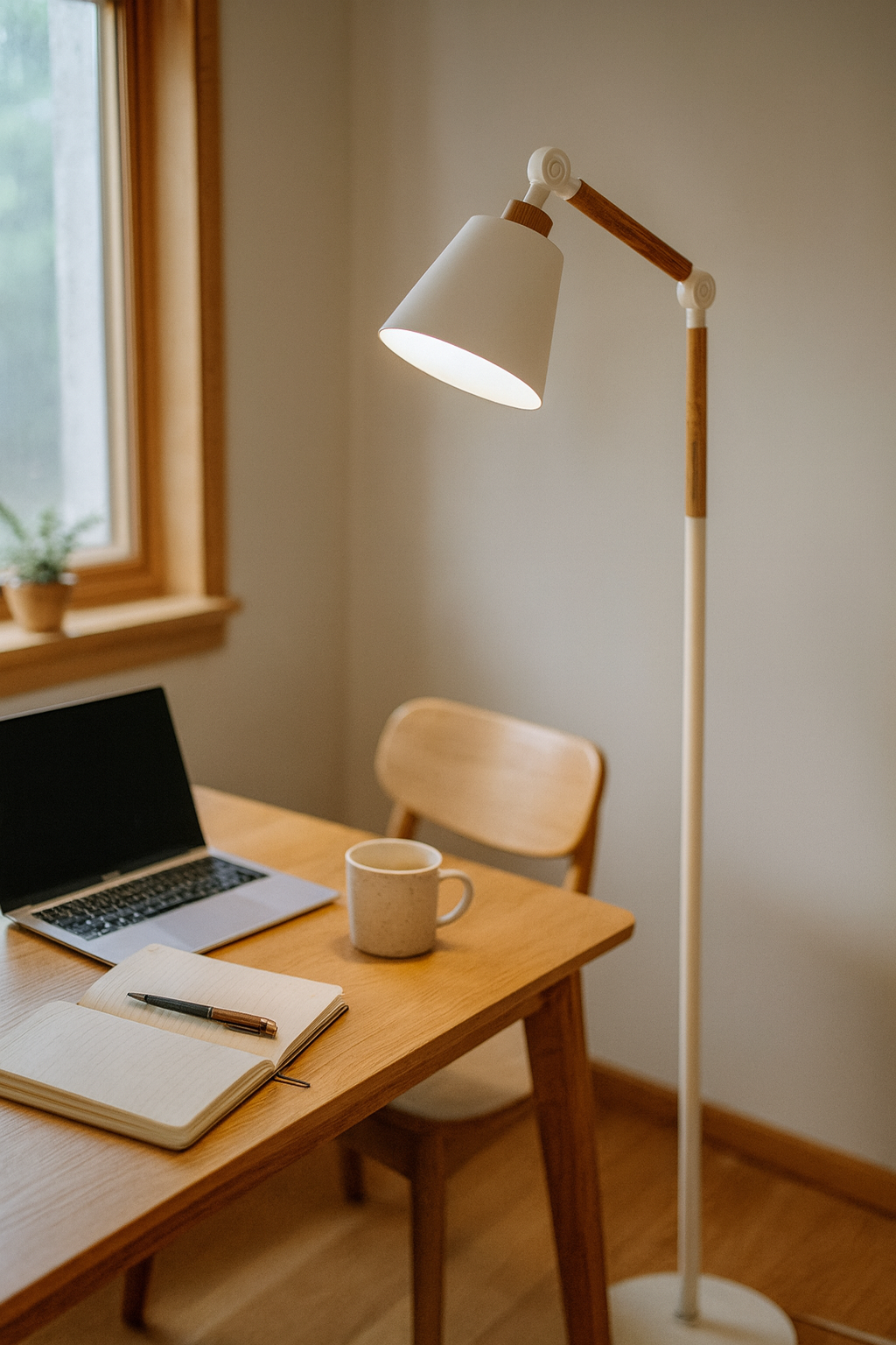 Adjustable Wood Metal Floor Lamp – Task Reading Light – Living Room Bedroom