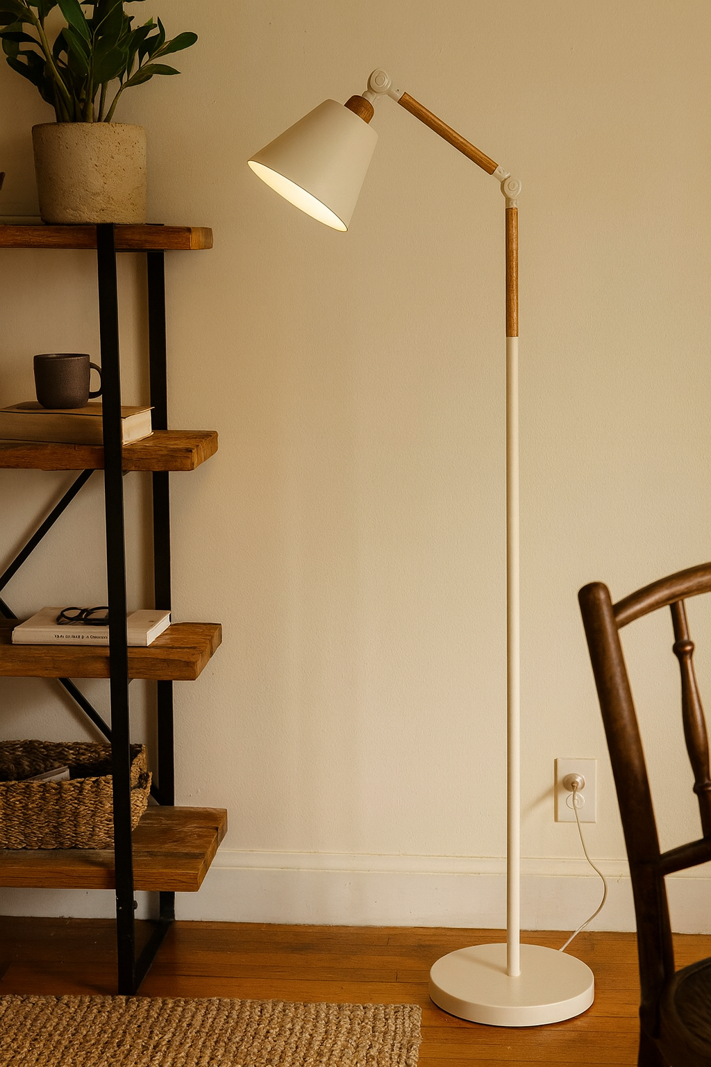 Adjustable Wood Metal Floor Lamp – Task Reading Light – Living Room Bedroom