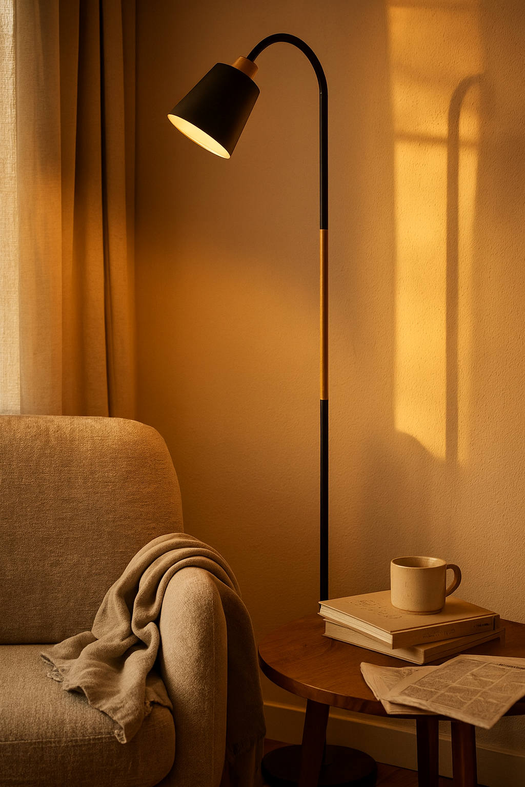 Adjustable Wood Metal Floor Lamp – Task Reading Light – Living Room Bedroom