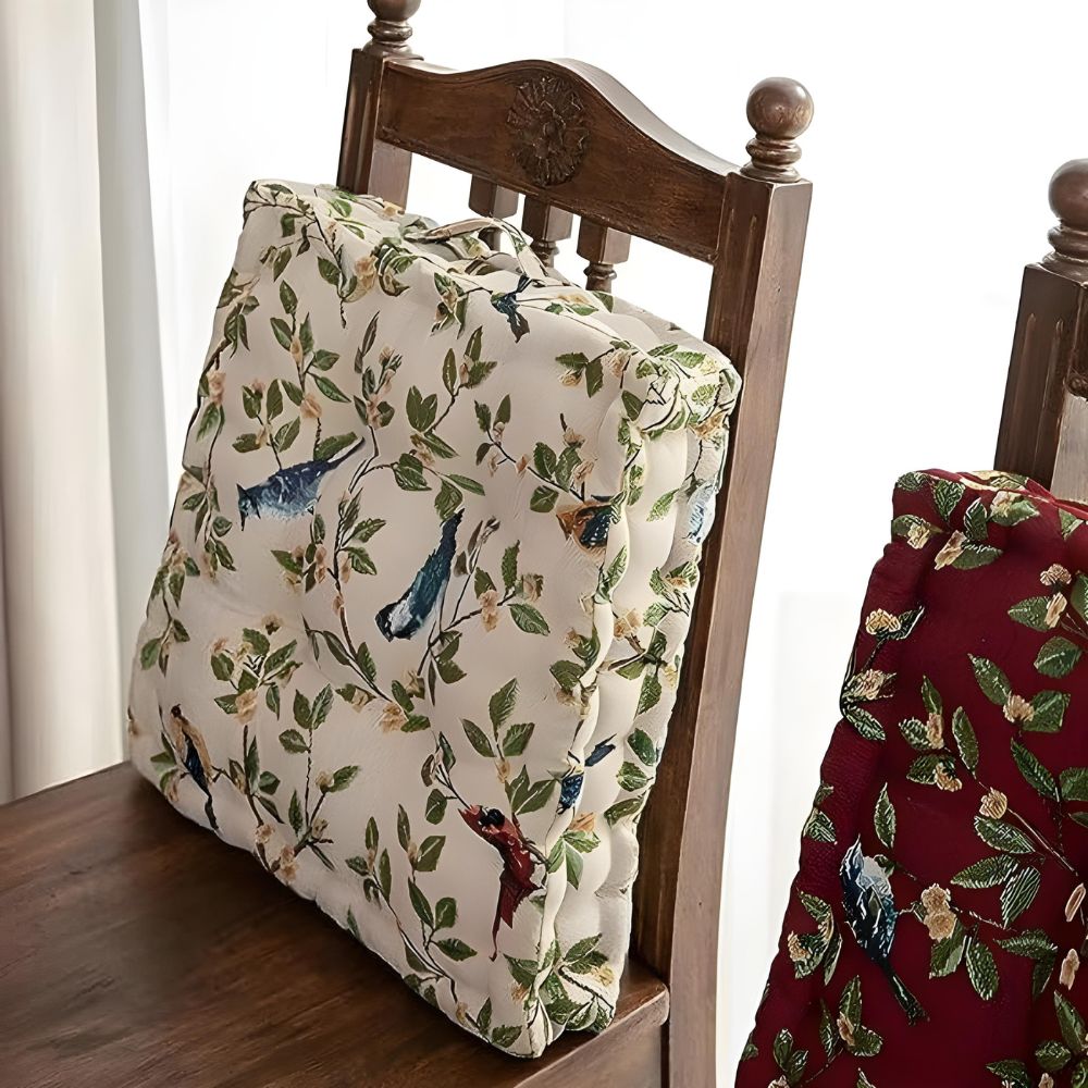 Beige cushion upright showing padded depth