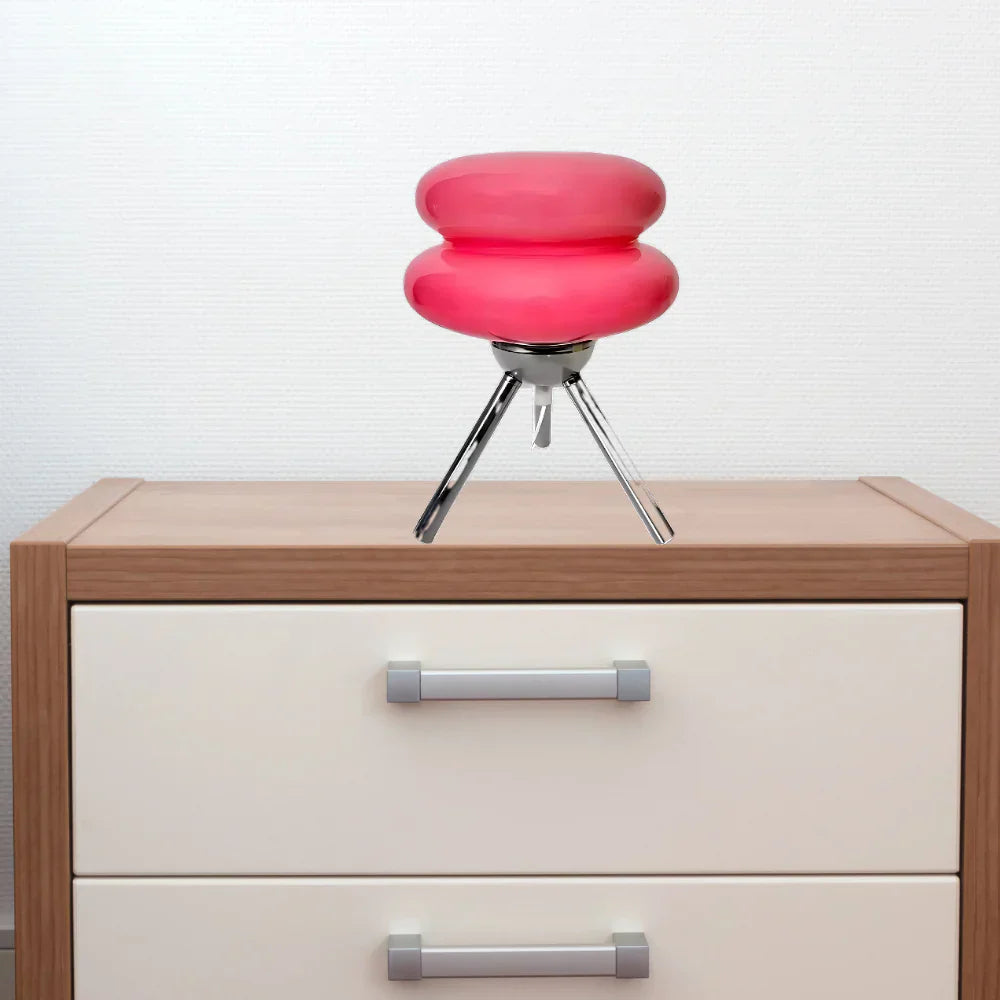 Modern Glass Tripod Table Lamp – Stacked Discs LED Bedside Light – Metal Base