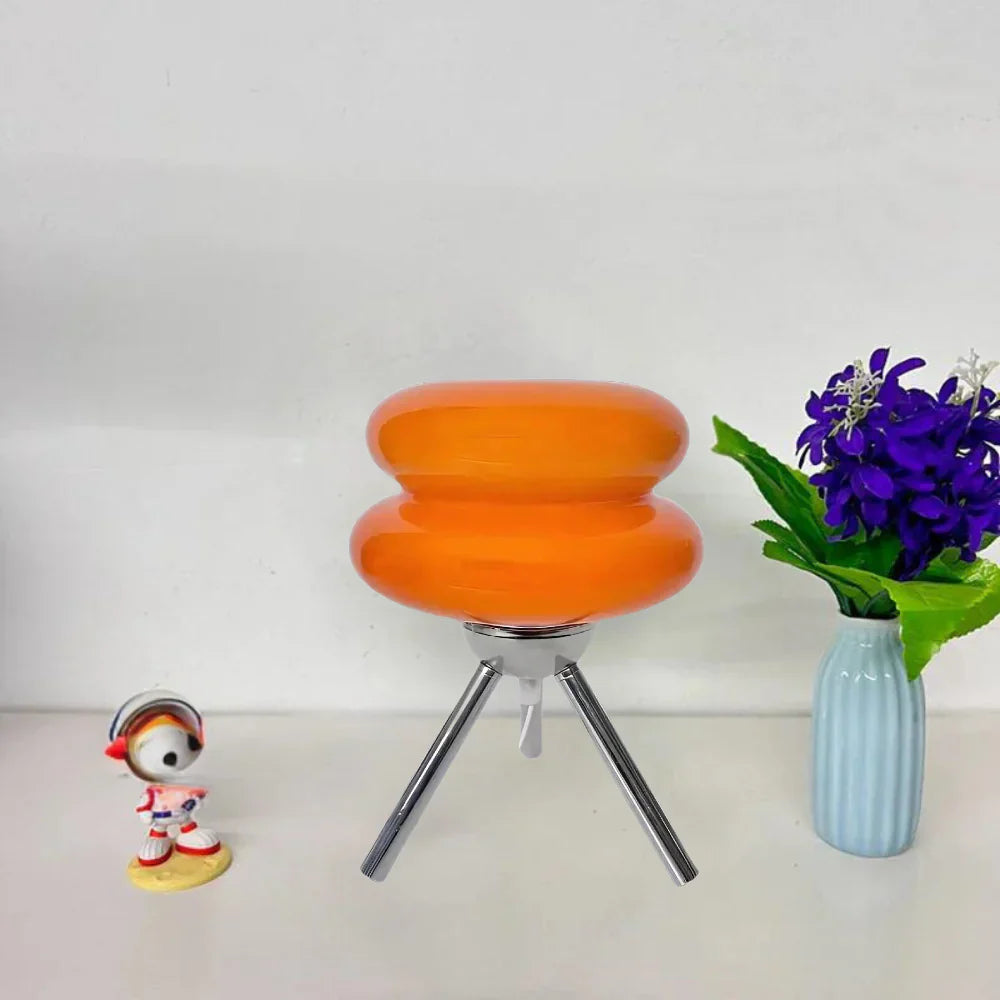 Modern Glass Tripod Table Lamp – Stacked Discs LED Bedside Light – Metal Base